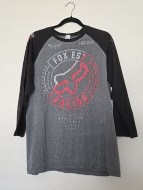 Fox Men's Gray & Black 3/4 Sleeve Graphic Shirt